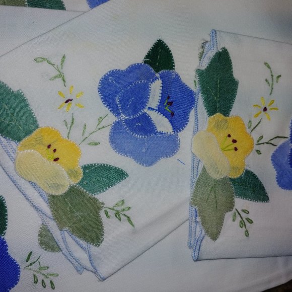 5 Applique Embroidered Floral Cotton Matching Tea Hand Towels 13x21 - Picture 3 of 8